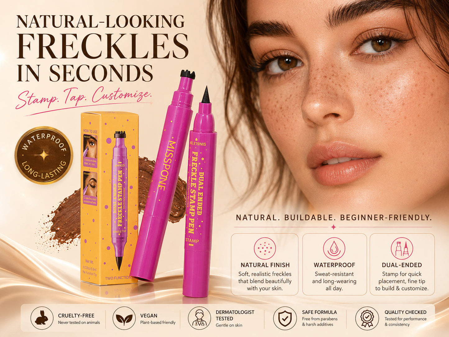 👑 3-in-1 Waterproof Freckle Stamp Pen & Fine-Tip Liner