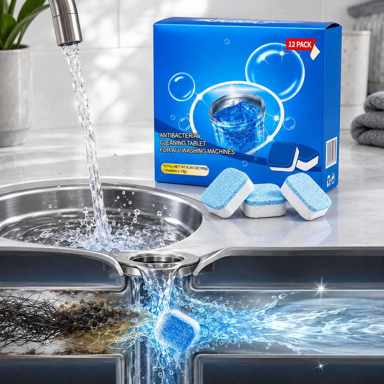💥LAST DAY 49% OFF🫧Drain Cleaning Tablets 12 Pack For Sinks, Showers & Washing Machines