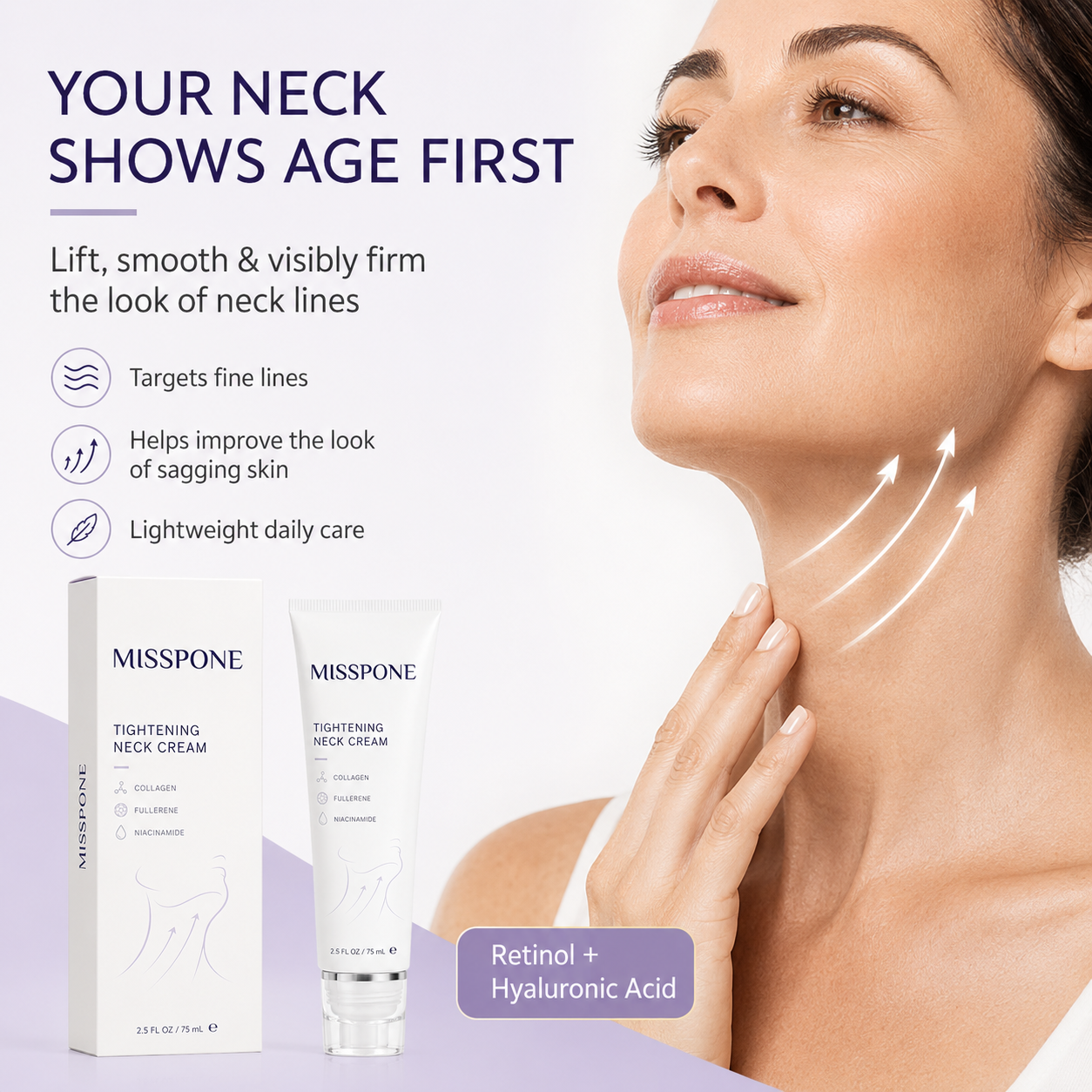 ✨ MISSPONE™ Instant Neck Lift Cream — 🧴 Infused with Retinol & Hyaluronic Acid | Firms the Neck, Reduces Wrinkles & Double Chin