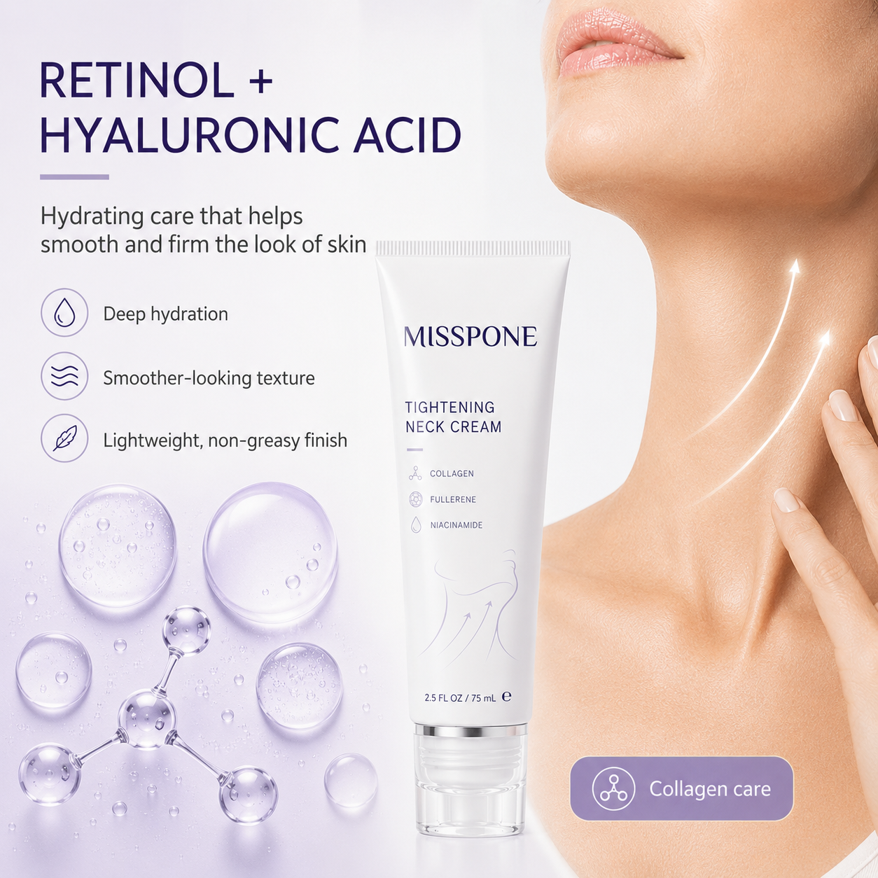 ✨ MISSPONE™ Instant Neck Lift Cream — 🧴 Infused with Retinol & Hyaluronic Acid | Firms the Neck, Reduces Wrinkles & Double Chin